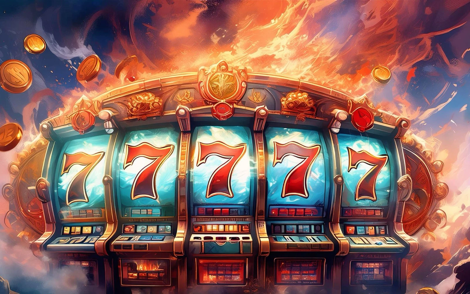 ภาพหน้าจอเกมสล็อตที่แสดงรีลและฟีเจอร์โบนัส